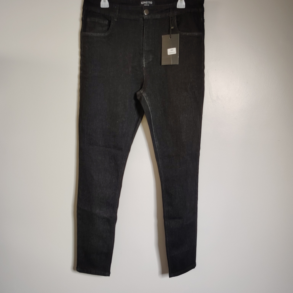 GINGTTO Black Skinny Slim Fit Denim Jeans Stretch Men's Size 36w 30 Large New